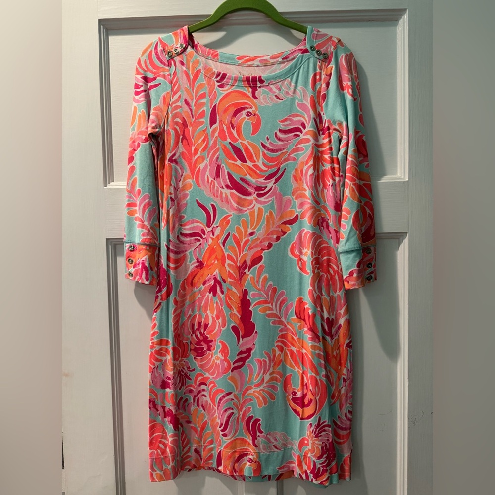 Lilly Pulitzer Love Birds Long Sleeve Dress - Pink and Blue, XS